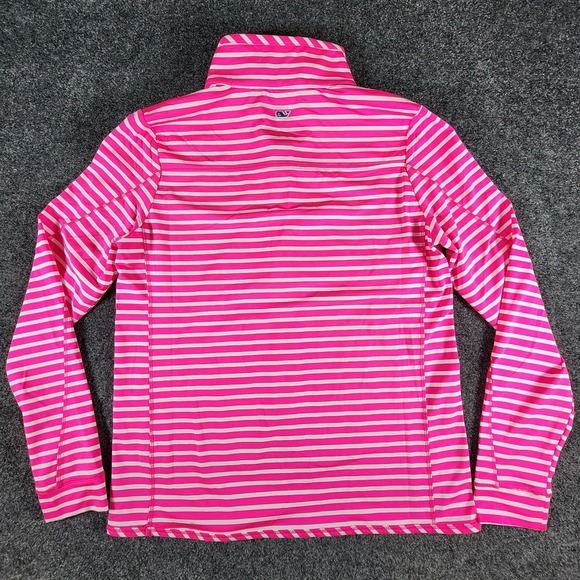 Vineyard Vines Performance Stripe Sankaty Shep 1/4 Zip Pink & White Women's Sz S - Picture 5 of 10
